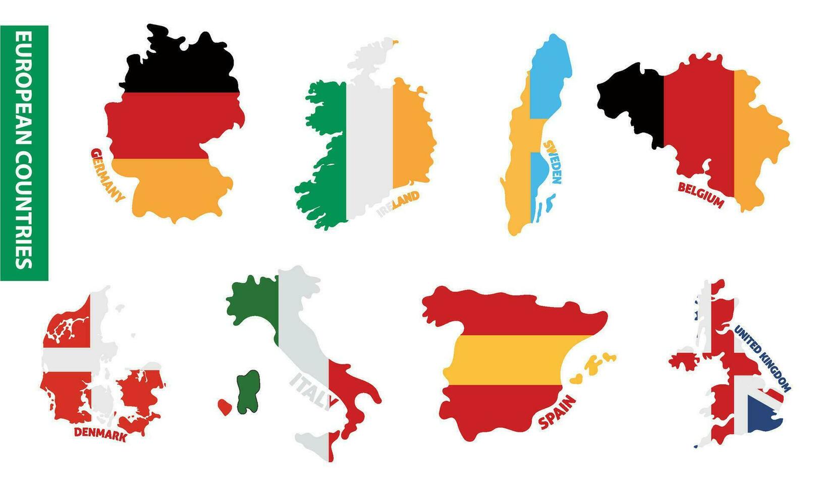 uppsättning av färgad europeisk Land Kartor med dess flaggor vektor