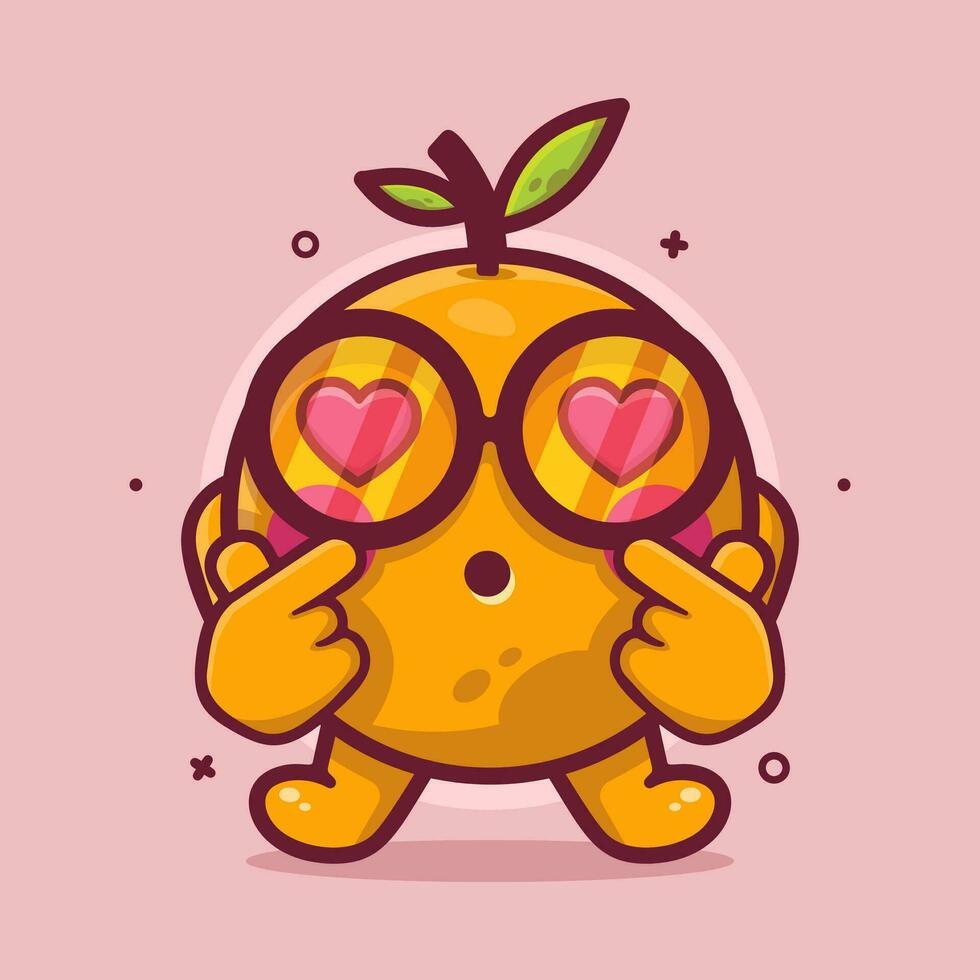 söt orange frukt karaktär maskot med kärlek tecken hand gest isolerat tecknad serie i platt stil design vektor
