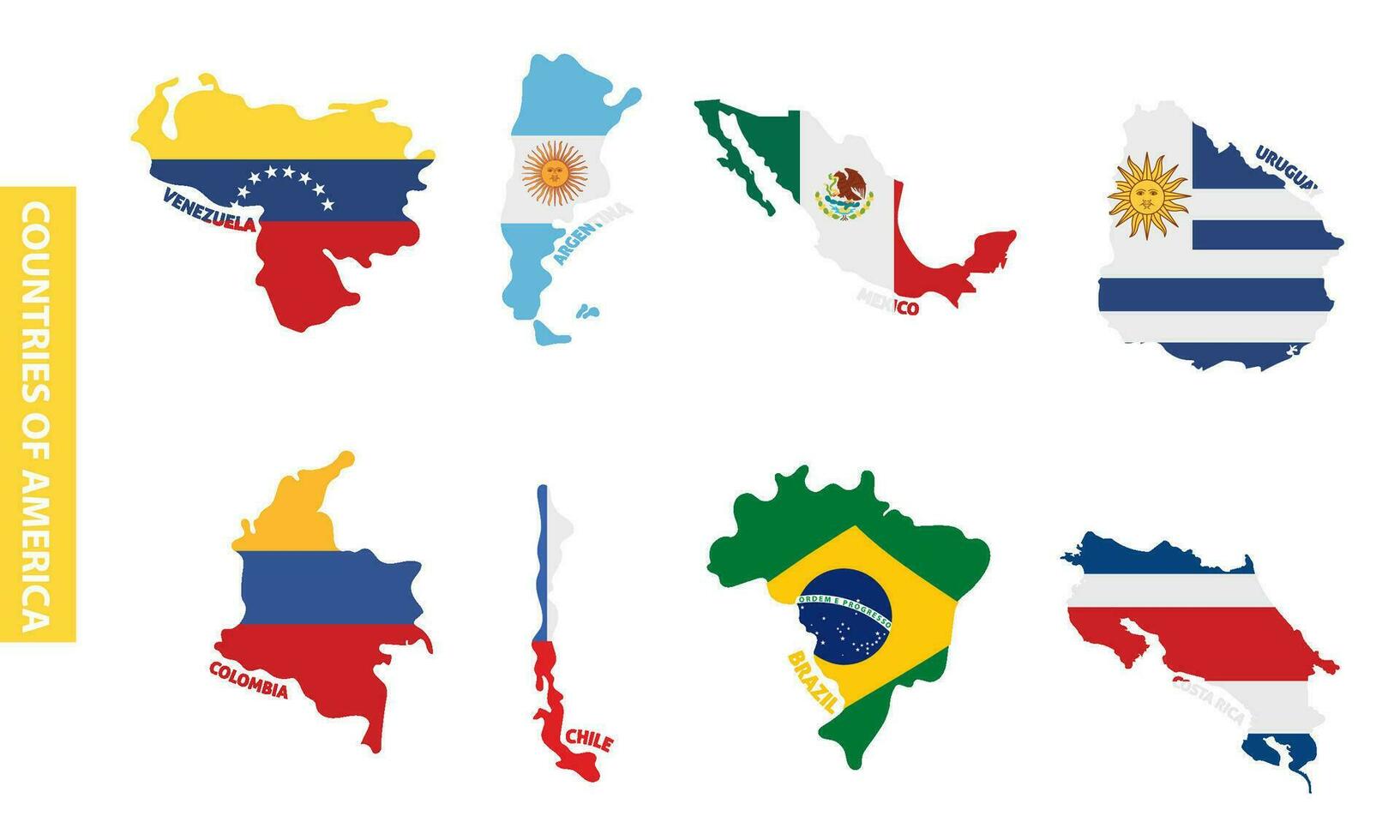 einstellen von farbig Latein amerikanisch Land Karten mit es ist Flaggen Vektor
