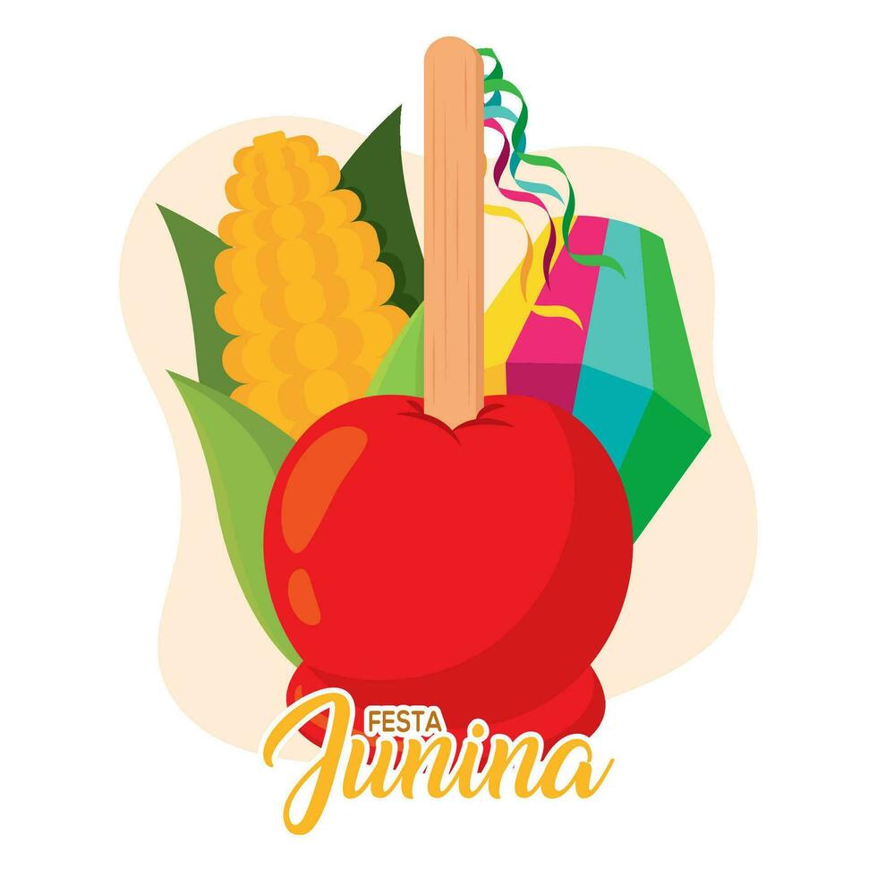 festa junina Vorlage mit Apfel Süßigkeiten und ein Mais Vektor