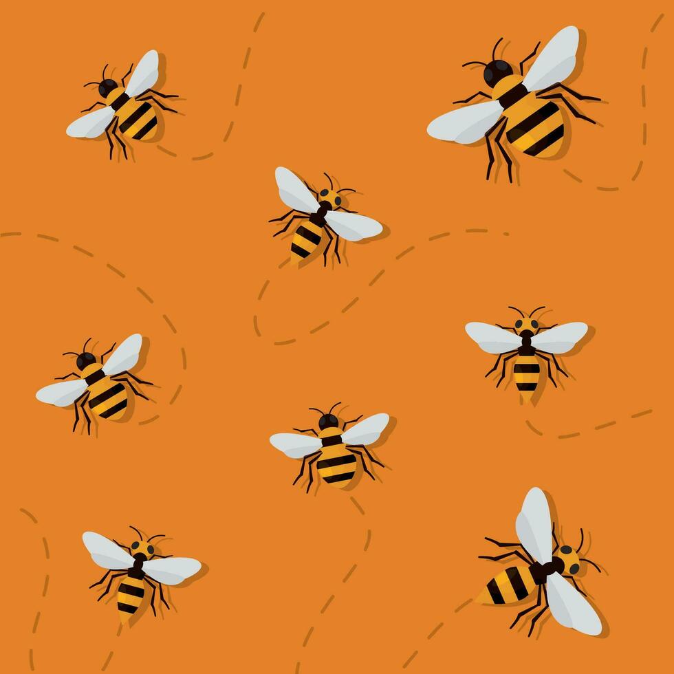 sömlös mönster bakgrund med bi och geting insekt ikoner vektor