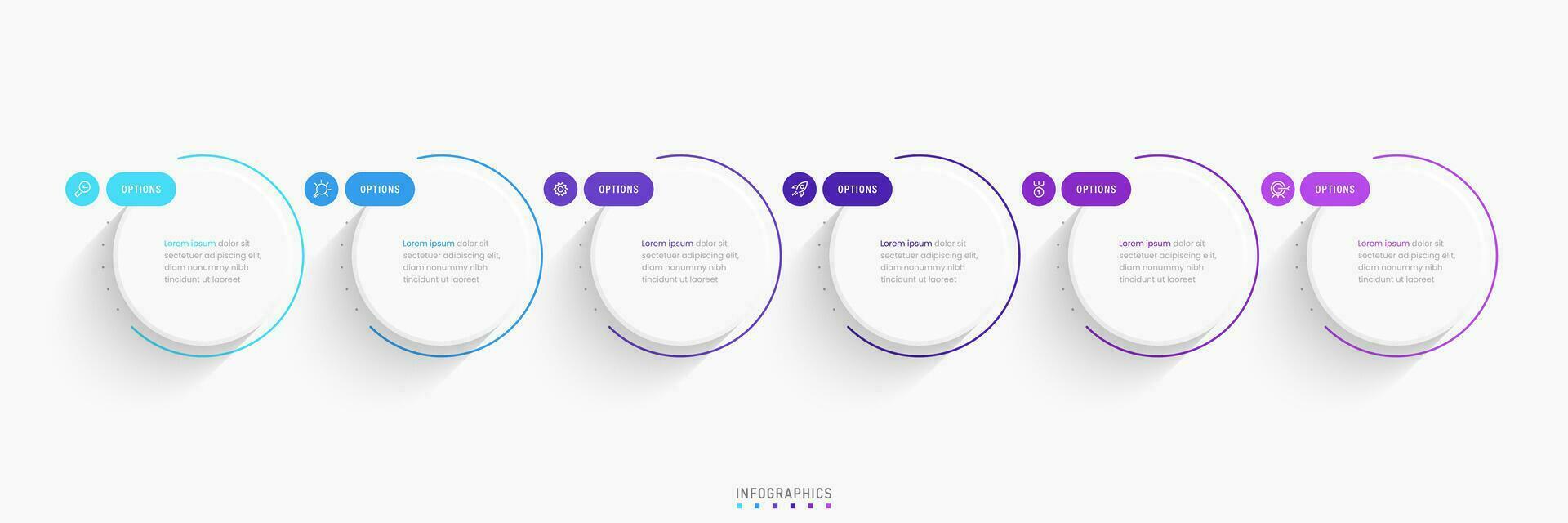 Vektor-Infografik-Etikettendesign-Vorlage mit Symbolen und 6 Optionen oder Schritten. kann für Prozessdiagramme, Präsentationen, Workflow-Layouts, Banner, Flussdiagramme und Infografiken verwendet werden. vektor