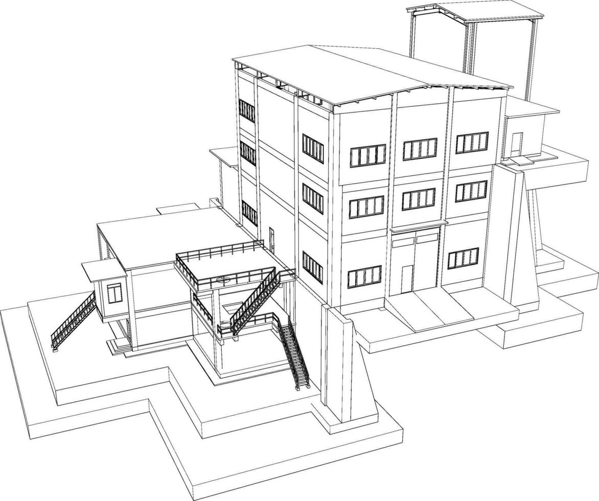 3d illustration av industriell byggnad vektor