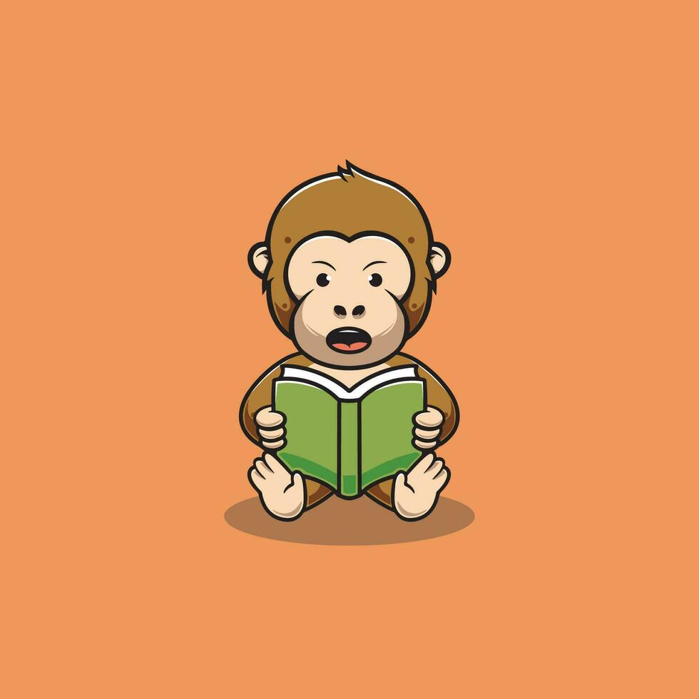 süß Affe lesen ein Buch Karikatur Illustration vektor