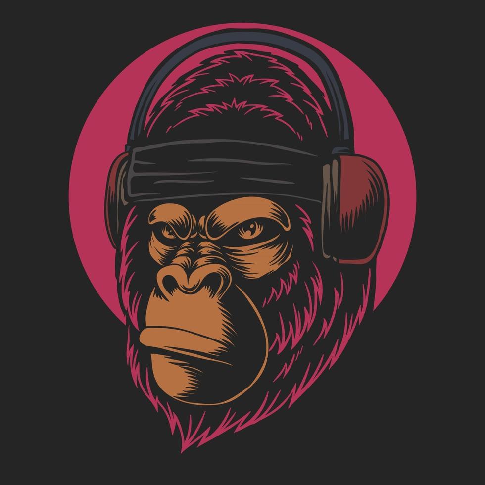 Gorilla-Kopfhörer-Vektor-Illustration vektor