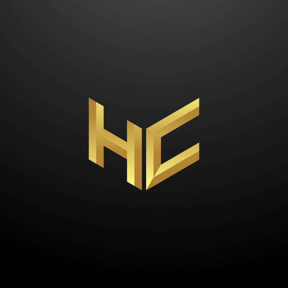 hc-Logo-Monogramm-Buchstabeninitialen-Design-Vorlage mit goldener 3D-Textur vektor