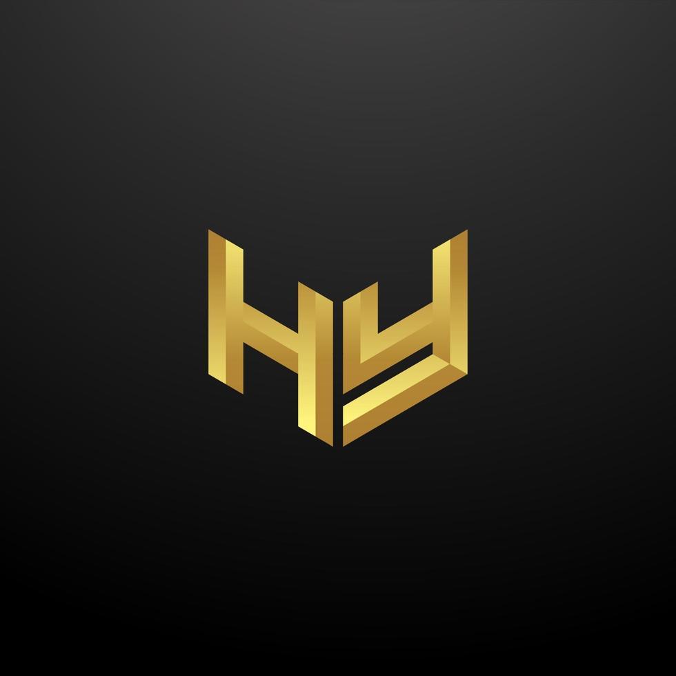 hy Logo Monogramm Brief Initialen Designvorlage mit Gold 3D Textur vektor