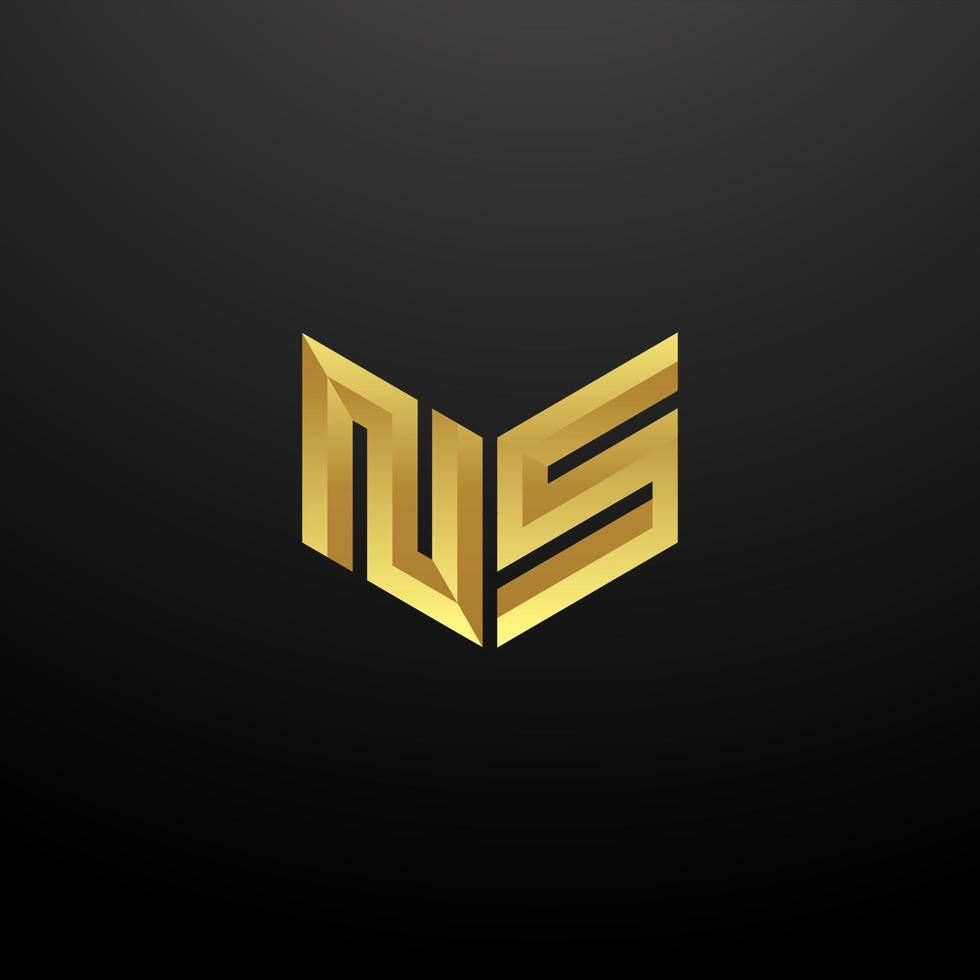 ns logotyp monogram brev initialer formgivningsmall med guld 3d konsistens vektor