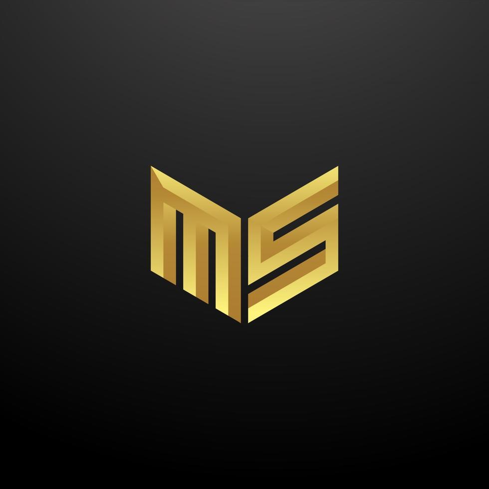 MS logotyp monogram brev initialer formgivningsmall med guld 3d konsistens vektor