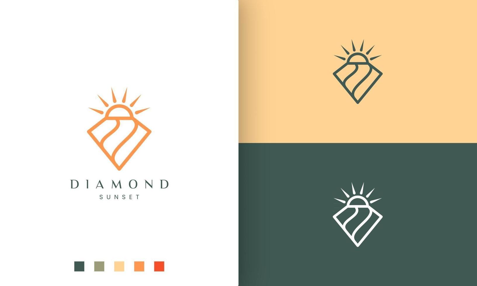 diamant sol logotyp i minimalistisk mono linje och modern stil vektor