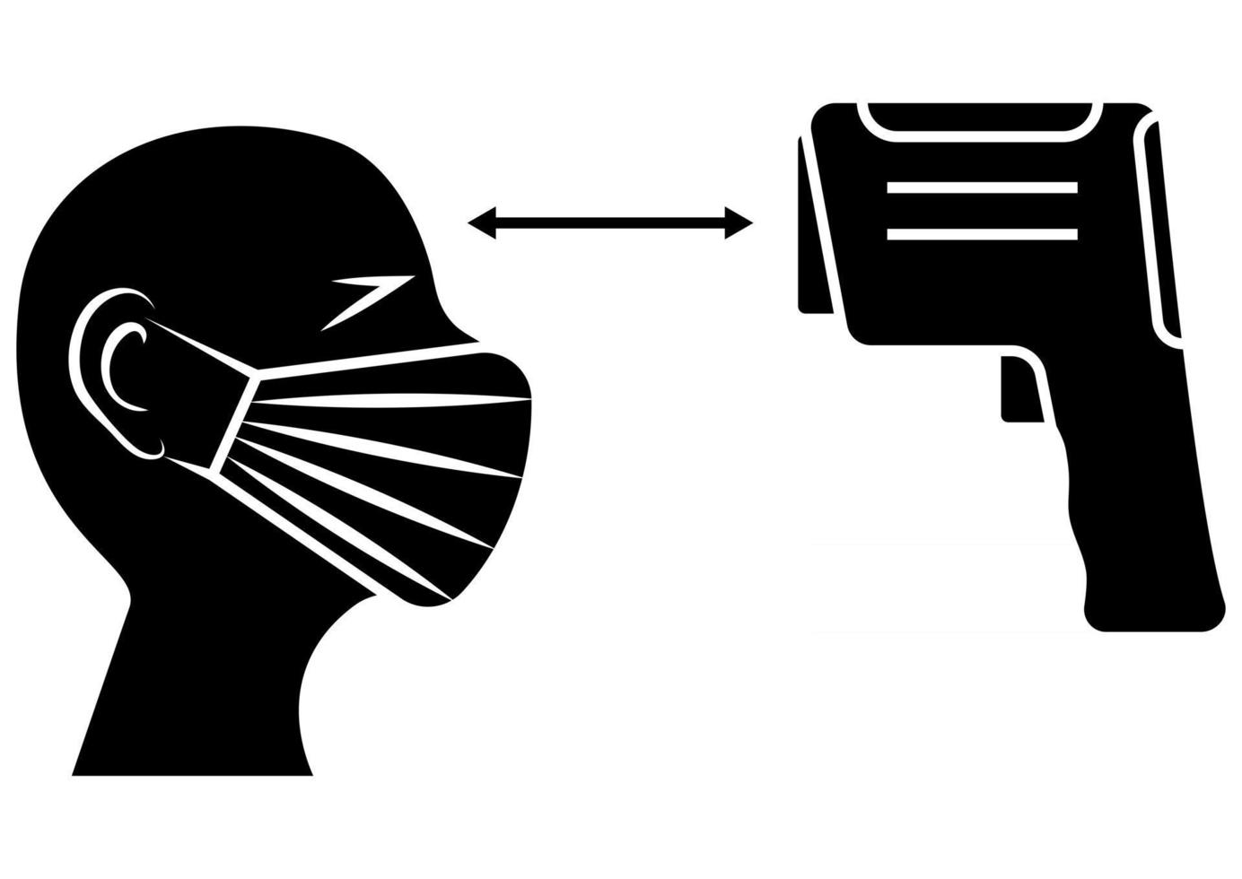 kontrollera människokroppstemperaturen med beröringsfri infraröd termometer. temperaturkontroll station eller kontrollpunkt. mask i ansiktet. hälsoinfografiska element. vektor