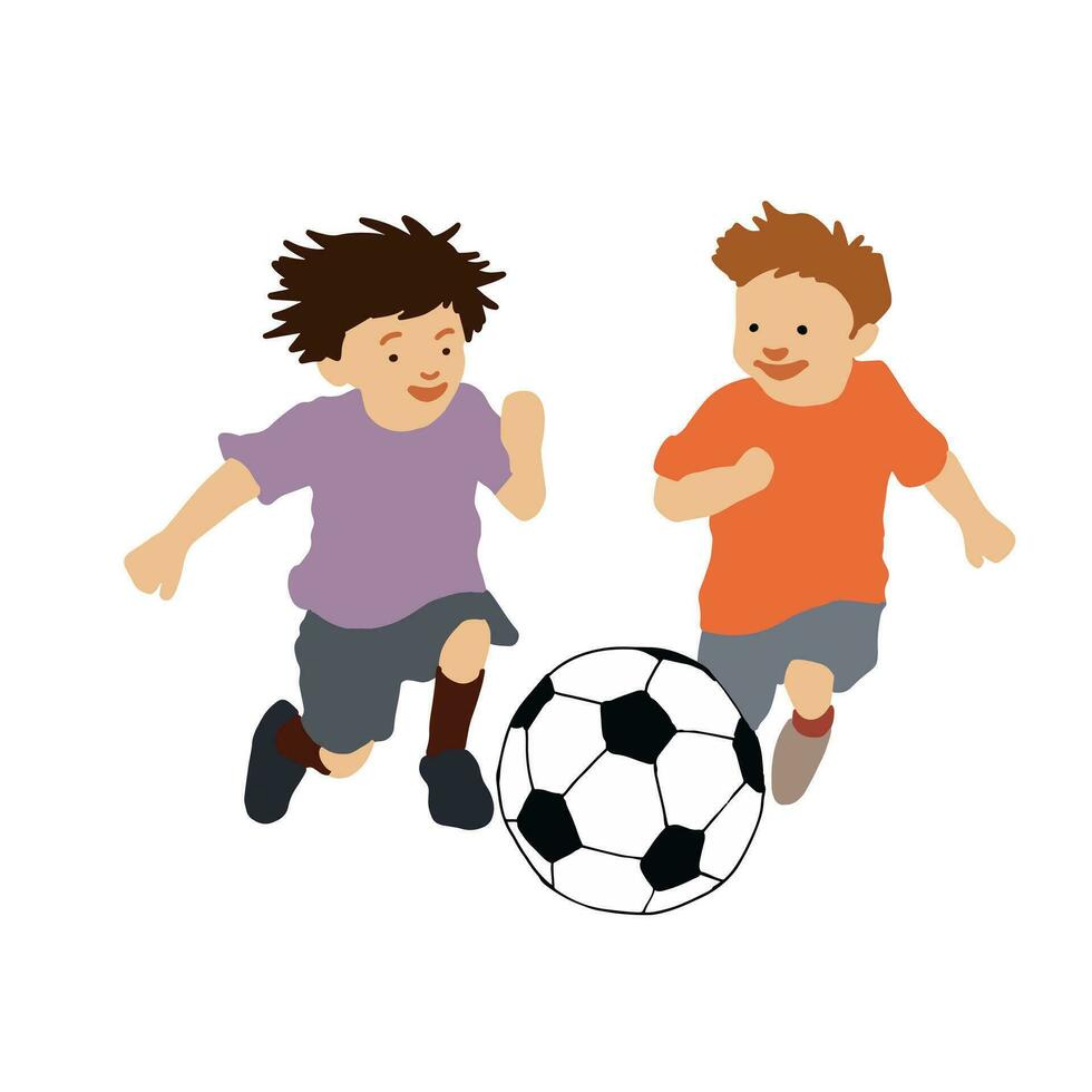 Junge treten Fußball auf Weiß Hintergrund. Vektor Illustration