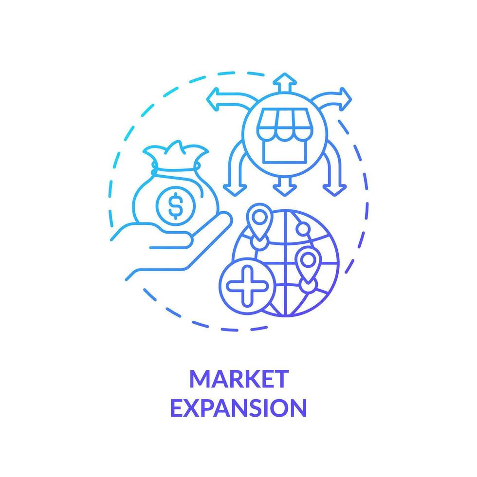 2d Gradient Markt Erweiterung Symbol, isoliert Vektor, fremd Direkte Investition dünn Linie Illustration. vektor