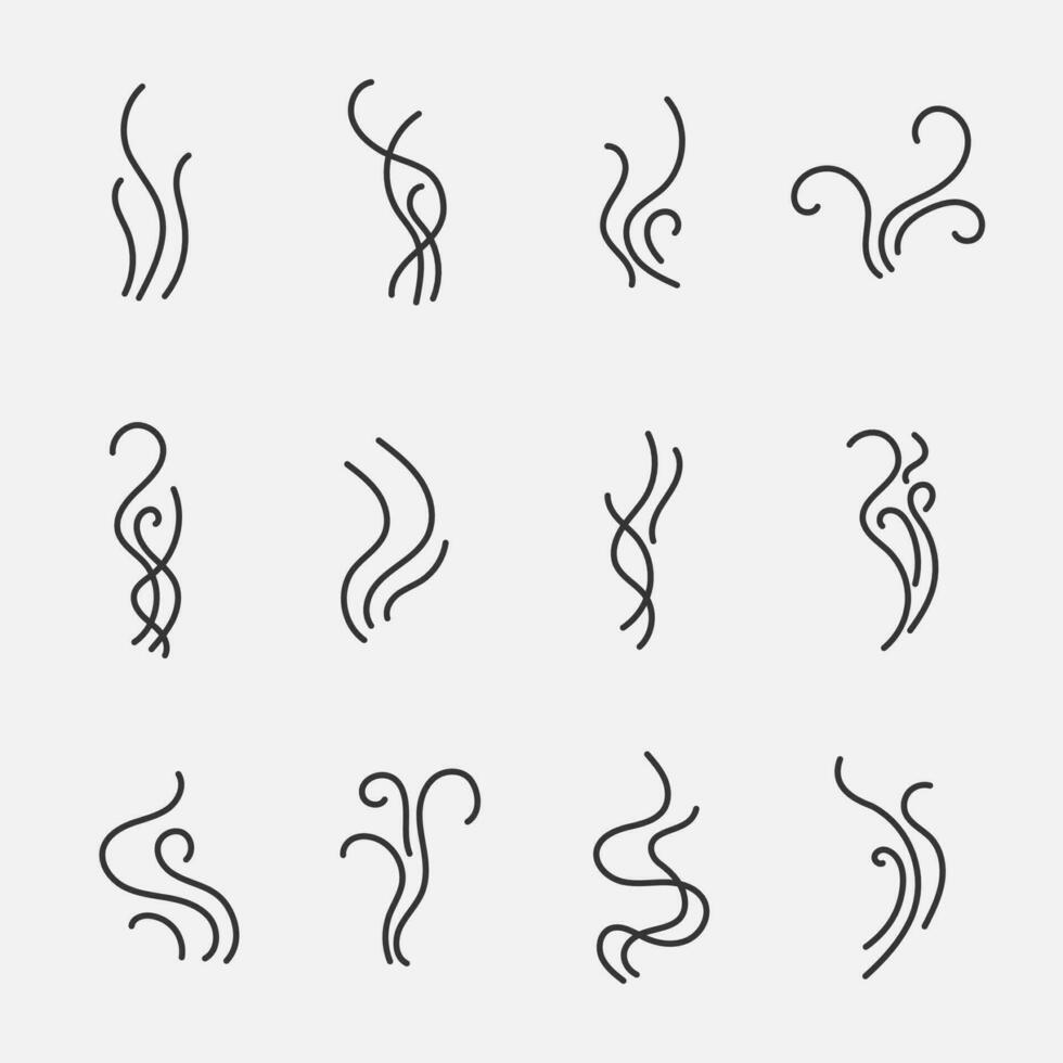 Hand gezeichnet Rauch Symbol Satz. heiß Luft Fluss. Dampf, Aroma, Wellen, Geruch. Vektor Illustration Gekritzel Formen