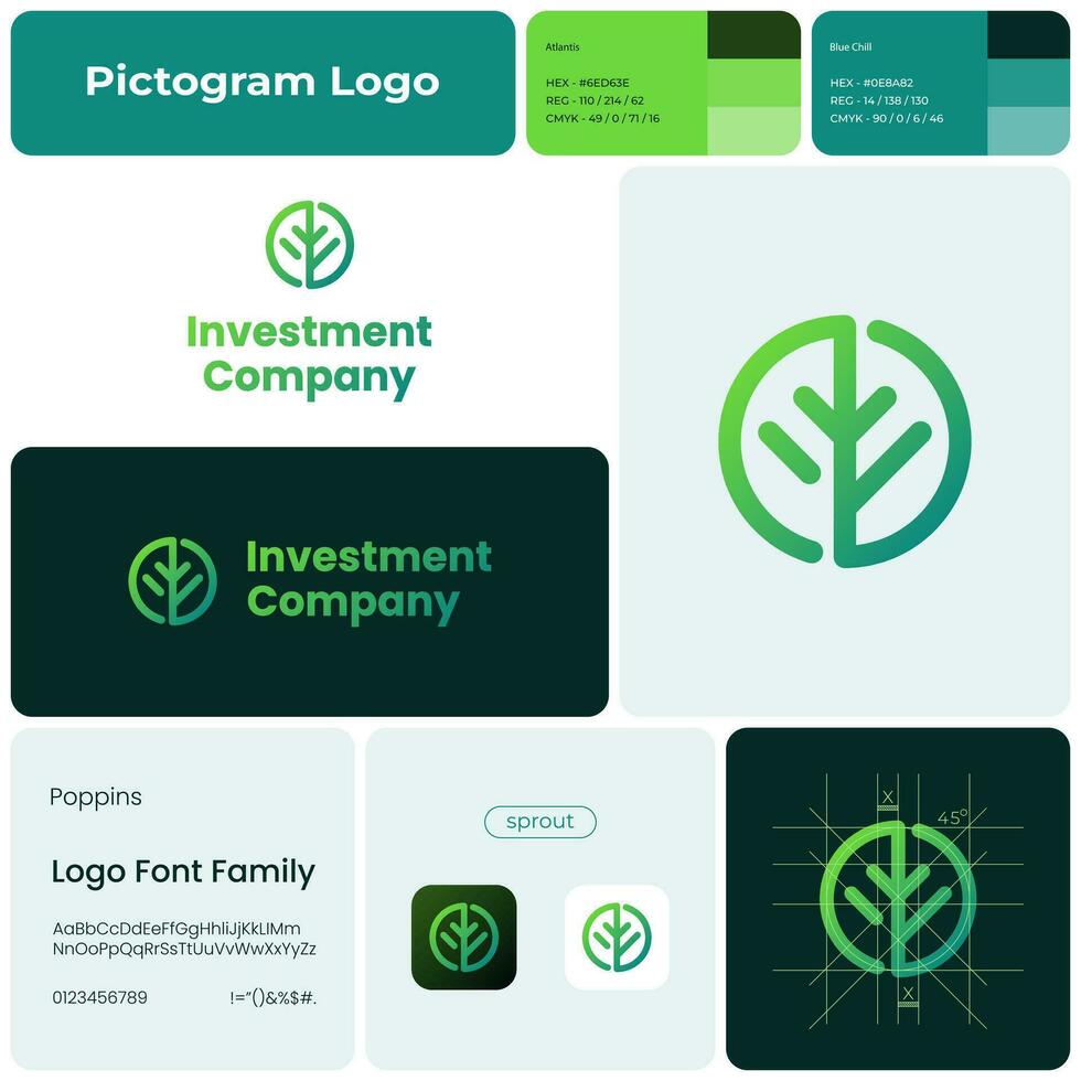 investering företag lutning linje företag logotyp. varumärke namn. finansiell rådgivning. gro symbol. design element. visuell identitet. lämplig för tech börja, organisk produkt vektor