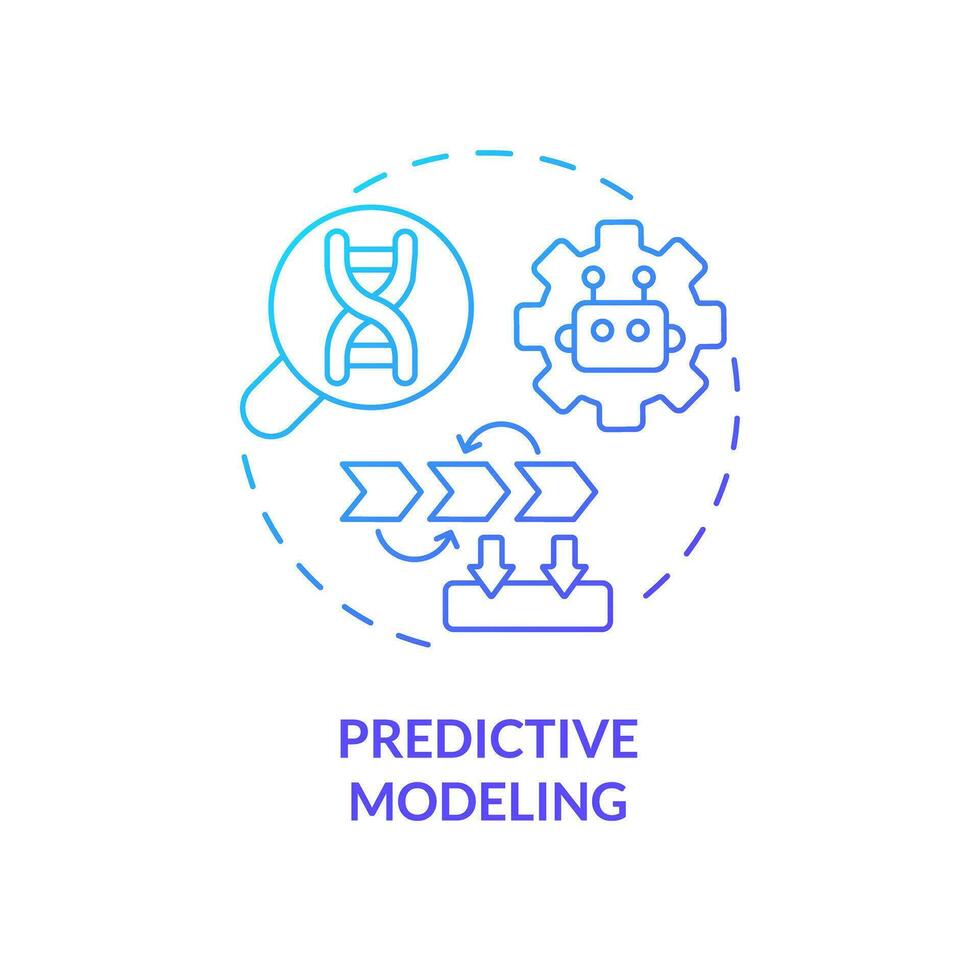 vorausschauend Modellieren Blau Gradient Konzept Symbol. analysieren groß Datensätze von geduldig Information. ai und ml im Präzision Medizin abstrakt Idee dünn Linie Illustration. isoliert Gliederung Zeichnung vektor