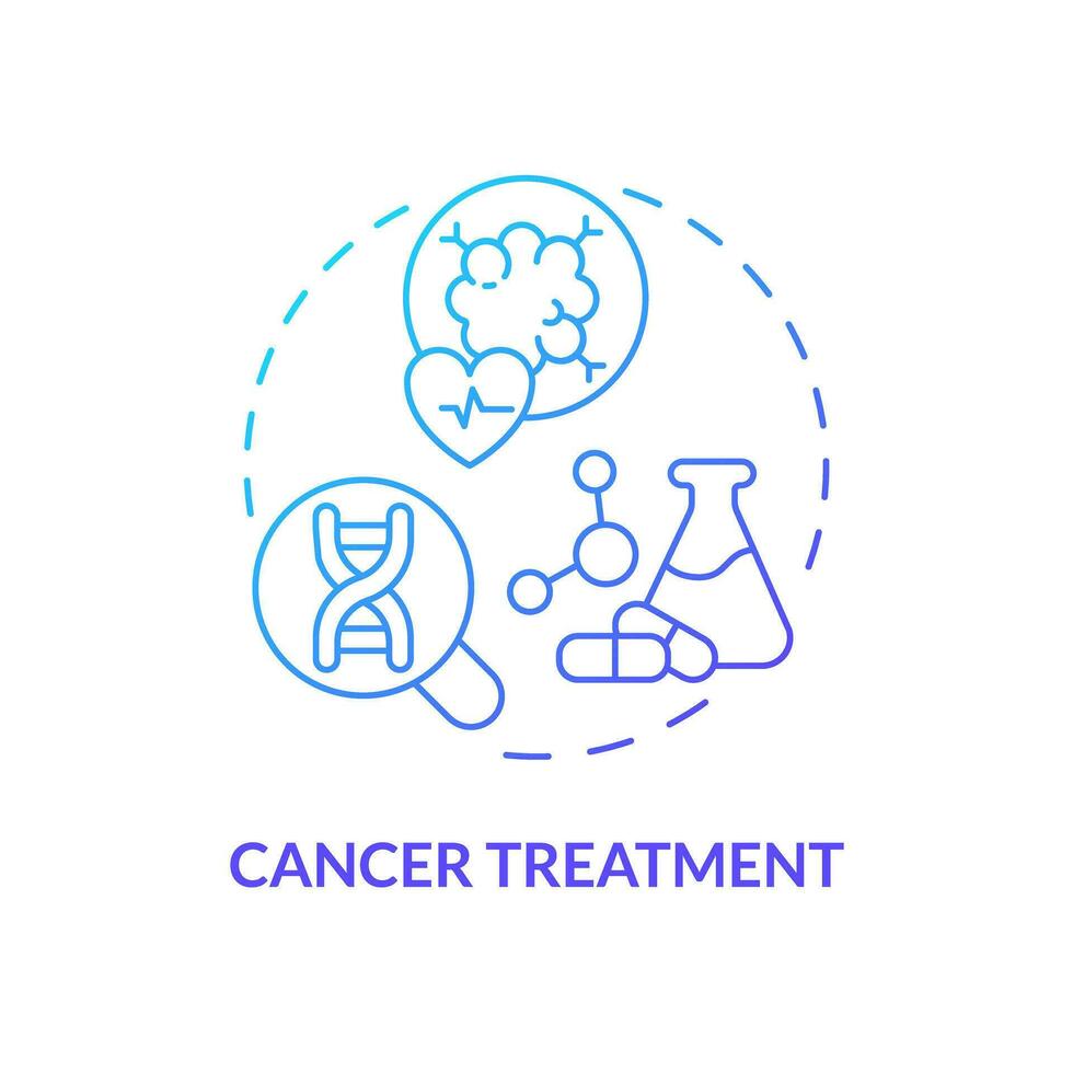 Krebs Behandlung Blau Gradient Konzept Symbol. innovativ Lösungen im Onkologie Behandlung. Anwendung von Präzision Medizin abstrakt Idee dünn Linie Illustration. isoliert Gliederung Zeichnung vektor