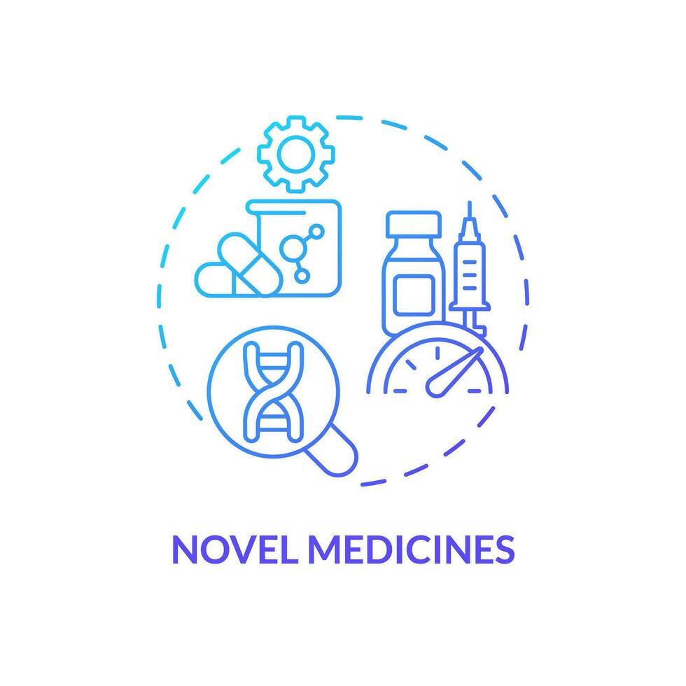 ny mediciner blå lutning begrepp ikon. förbättring av klinisk prövningar. genomet forskning. fördel av precision medicin abstrakt aning tunn linje illustration. isolerat översikt teckning vektor