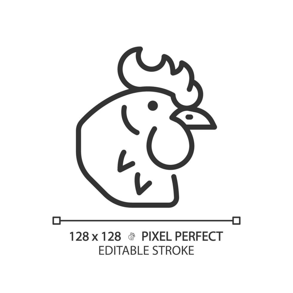 fjäderfän pixel perfekt linjär ikon. kyckling Produkter. kött sektion. bruka djur. domestice fågel. slaktare affär. tunn linje illustration. kontur symbol. vektor översikt teckning. redigerbar stroke