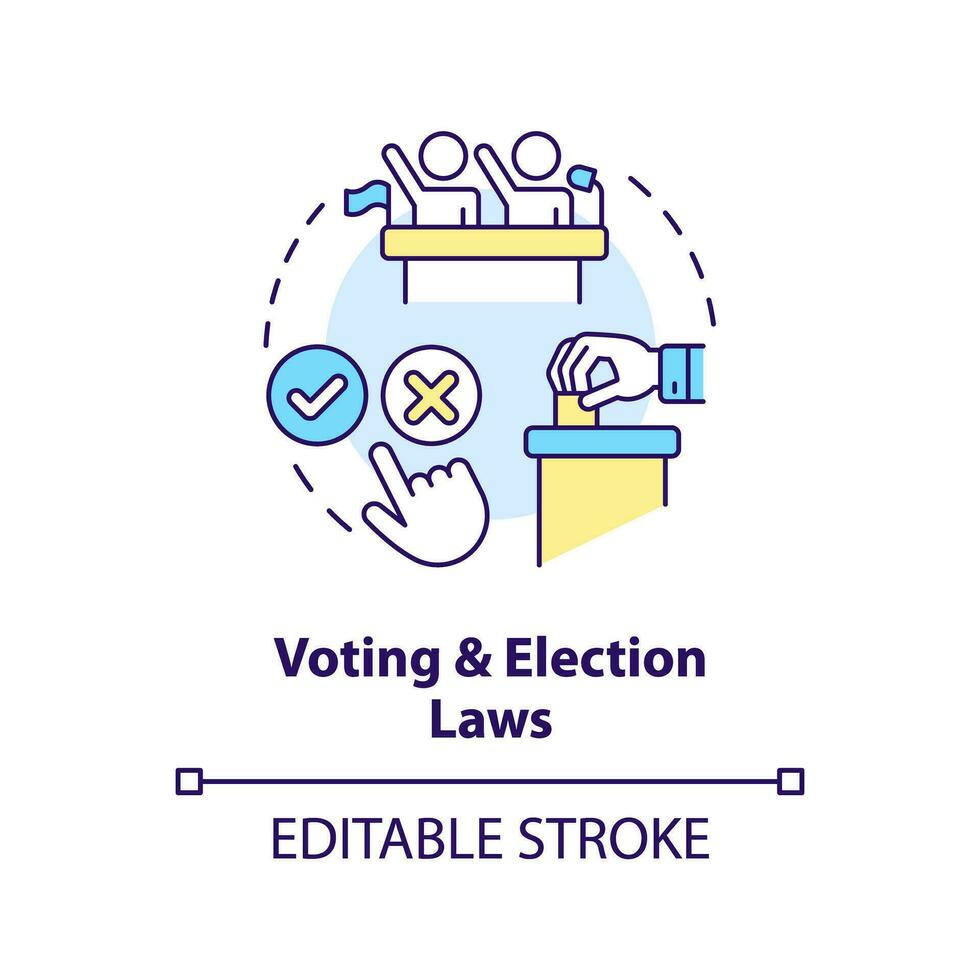 Wählen und Wahl Gesetze Konzept Symbol. bürgerlich Rechte. Gesetz und legal Problem abstrakt Idee dünn Linie Illustration. isoliert Gliederung Zeichnung. editierbar Schlaganfall vektor