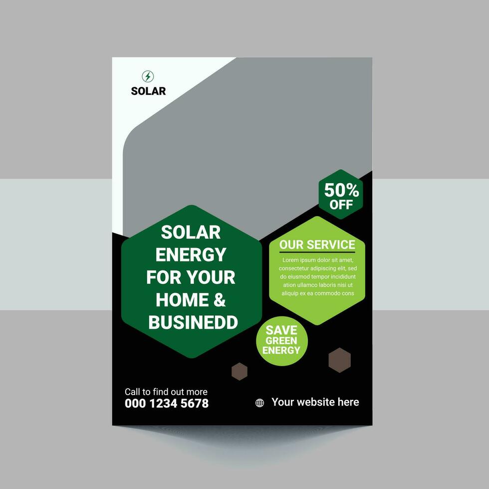 grön energi flygblad design. sol- energi folder mall. gå grön spara energi affisch flygblad design vektor