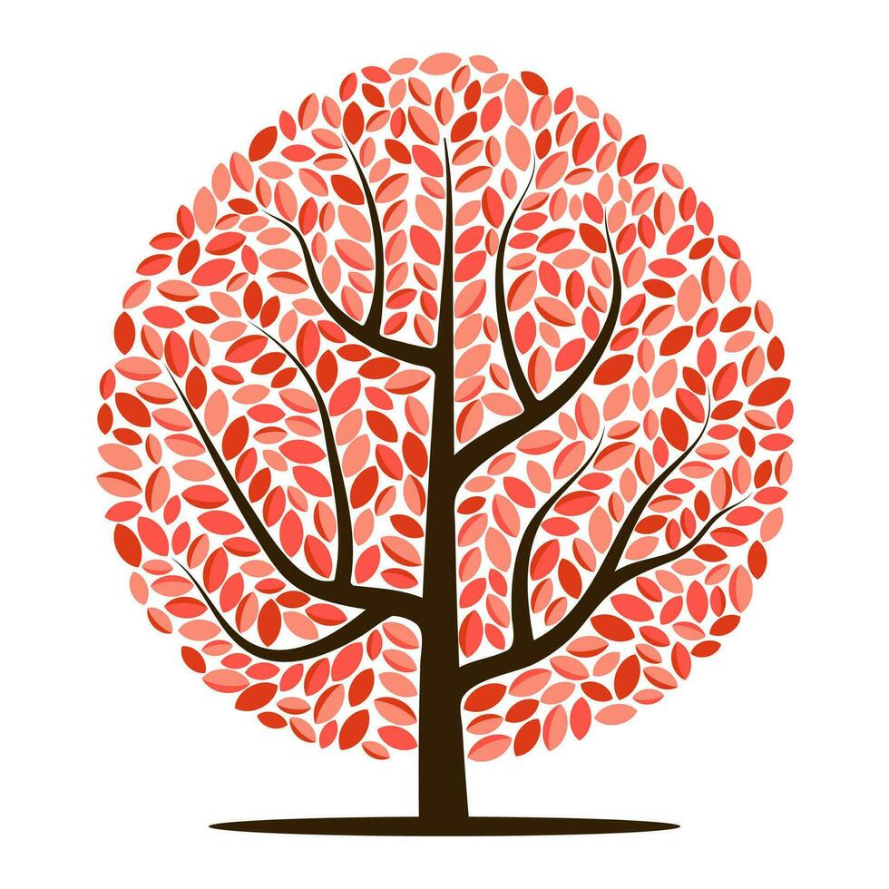 vektor träd med röd löv isolerat på en vit bakgrund