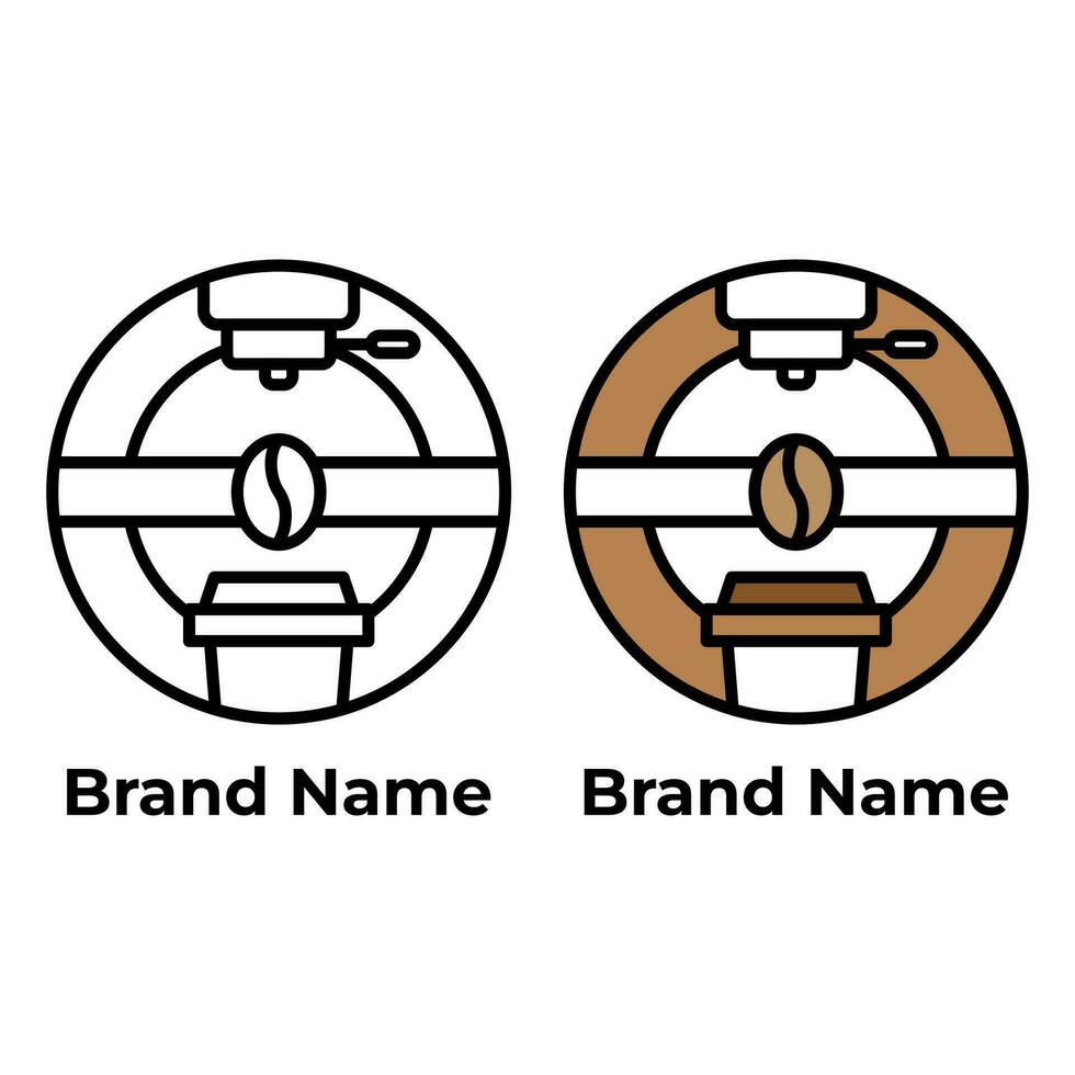 kaffe kopp logotyp mall design, och kaffe kvarn maskin, med kaffe i de mitten, inuti de cirkel bricka vektor
