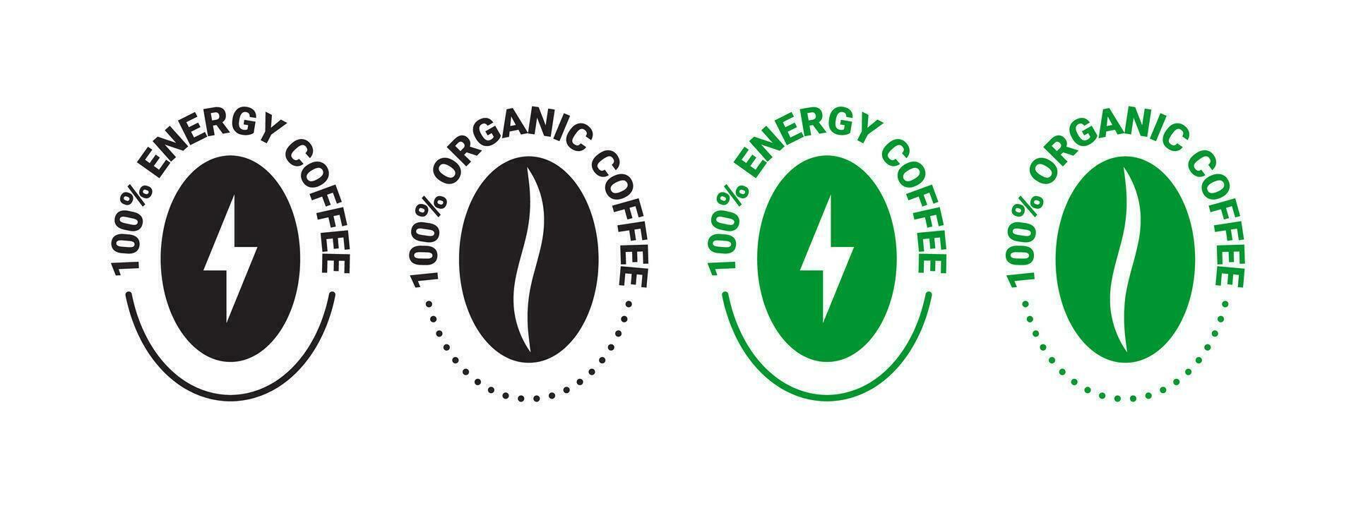 Kaffee Bohnen. organisch und Energie Kaffee. Abzeichen und Etiketten. Vektor skalierbar Grafik