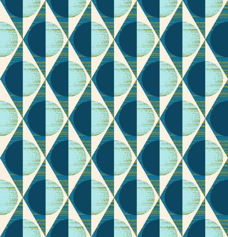 geometrisch nahtlos Muster von Rauten, Dreiecke und Kreise im Blau Grün, Gelbgrün, Sahne und Licht Blau. Design zum Hintergrund, Verpackung Produkte, Textilien, Stoffe. vektor