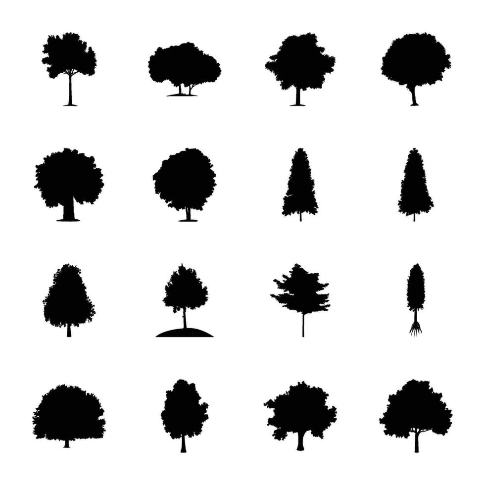packa av träd glyf ikoner vektor