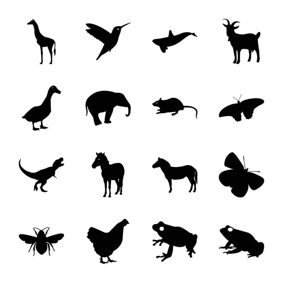 packa av inhemsk djur- fast ikon vektorer