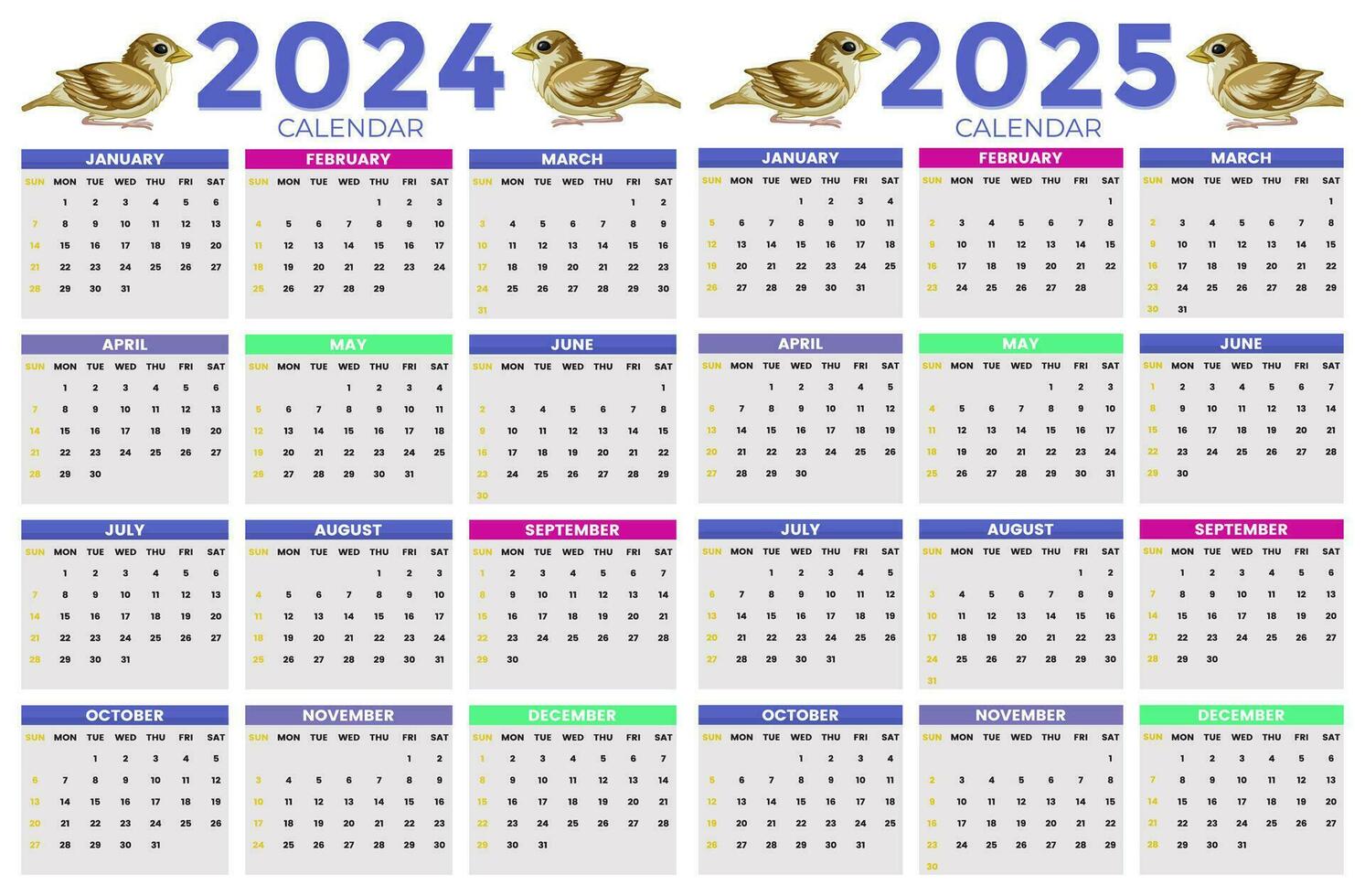 2024, 2025 Kalender Design Vorlage zum glücklich Neu Jahr vektor