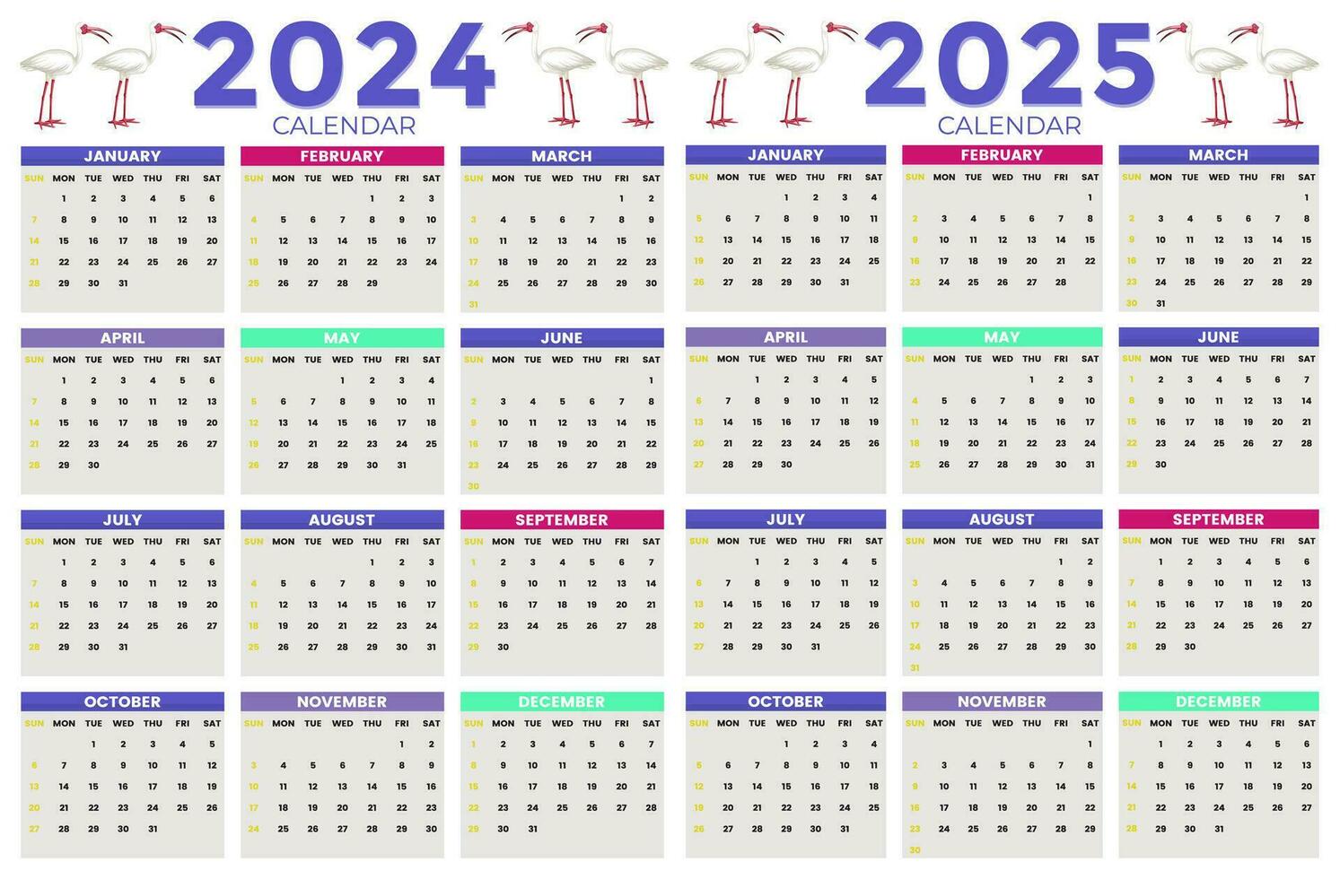 2024, 2025 Kalender Design Vorlage zum glücklich Neu Jahr vektor