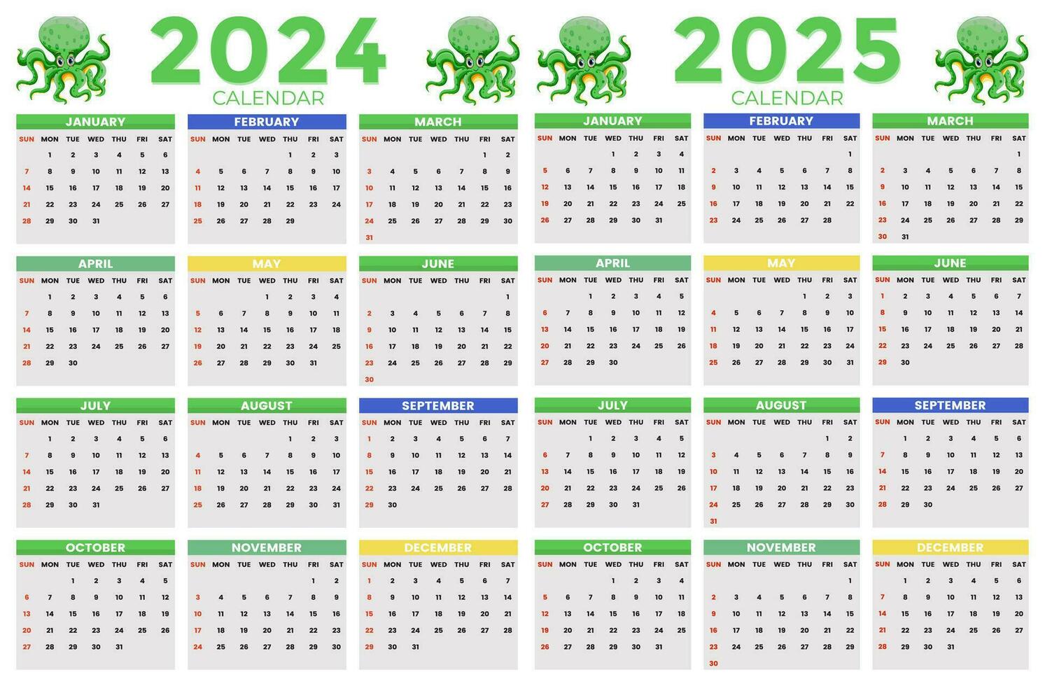 2024, 2025 Kalender Design Vorlage zum glücklich Neu Jahr vektor