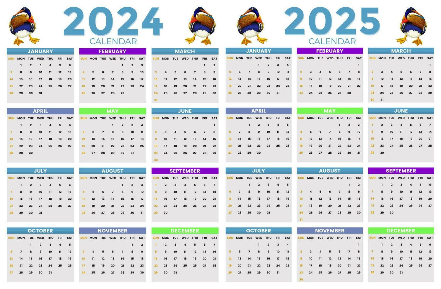2024, 2025 Kalender Design Vorlage zum glücklich Neu Jahr vektor