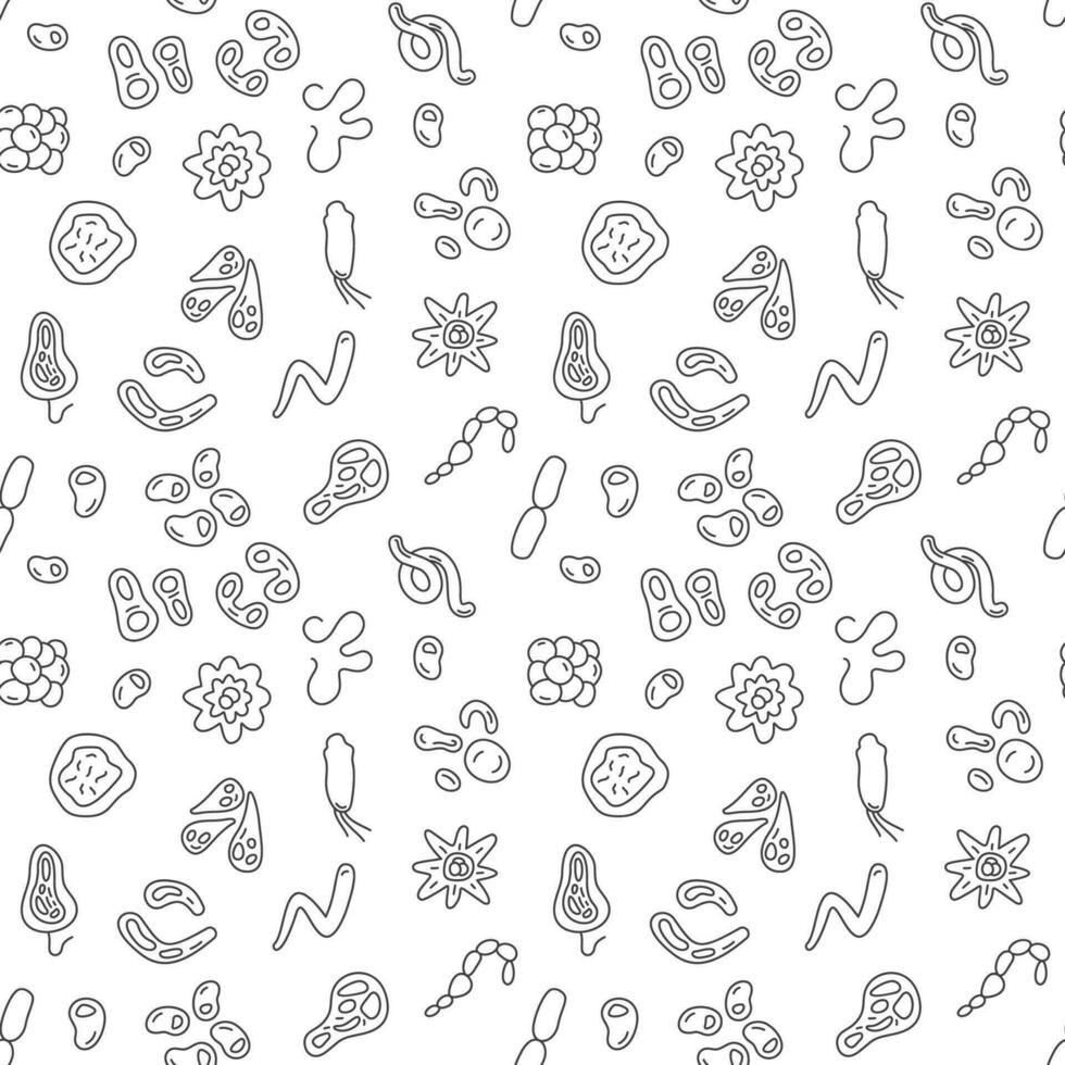 Vektor nahtlos Muster mit Virus, Bakterien und Mikrobe Konzept Gliederung Symbole