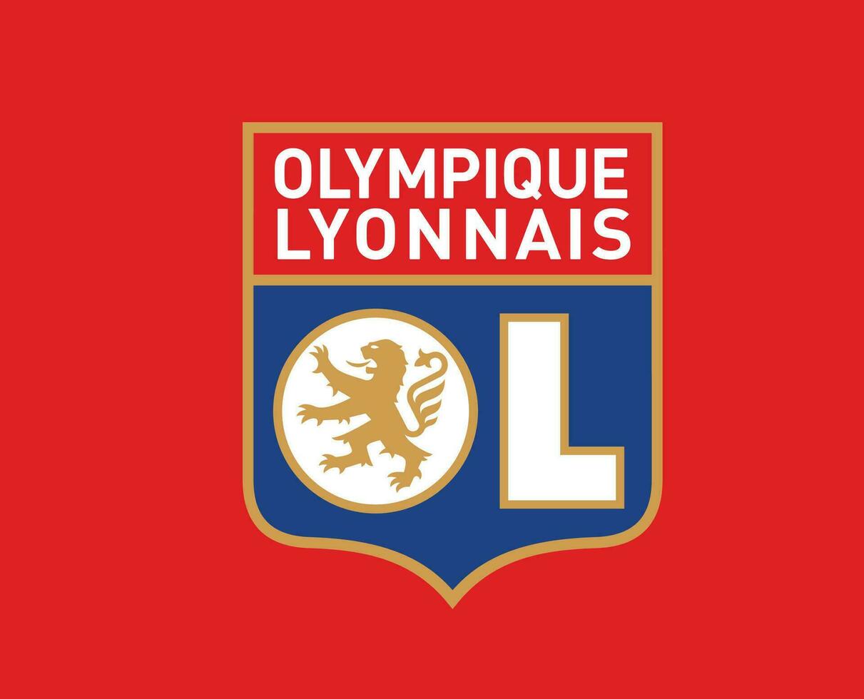 olympiska lyonnais klubb logotyp symbol ligue 1 fotboll franska abstrakt design vektor illustration med röd bakgrund