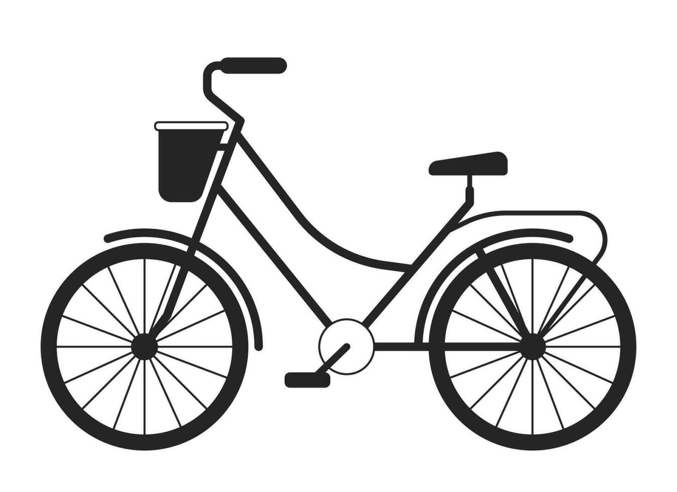 Fahrrad mit Korb eben einfarbig isoliert Vektor Objekt. Single Spur Fahrzeug. Transport. editierbar schwarz und Weiß Linie Kunst Zeichnung. einfach Gliederung Stelle Illustration zum Netz Grafik Design