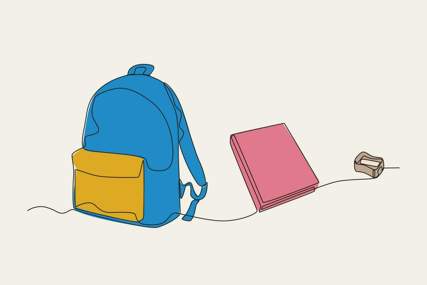 Färg illustrationer av en väska, anteckningsbok, och pennvässare vektor