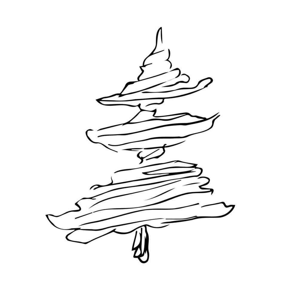 Gliederung Tanne Baum Hand gezeichnet Satz. einfach Stil Bäume. vektor