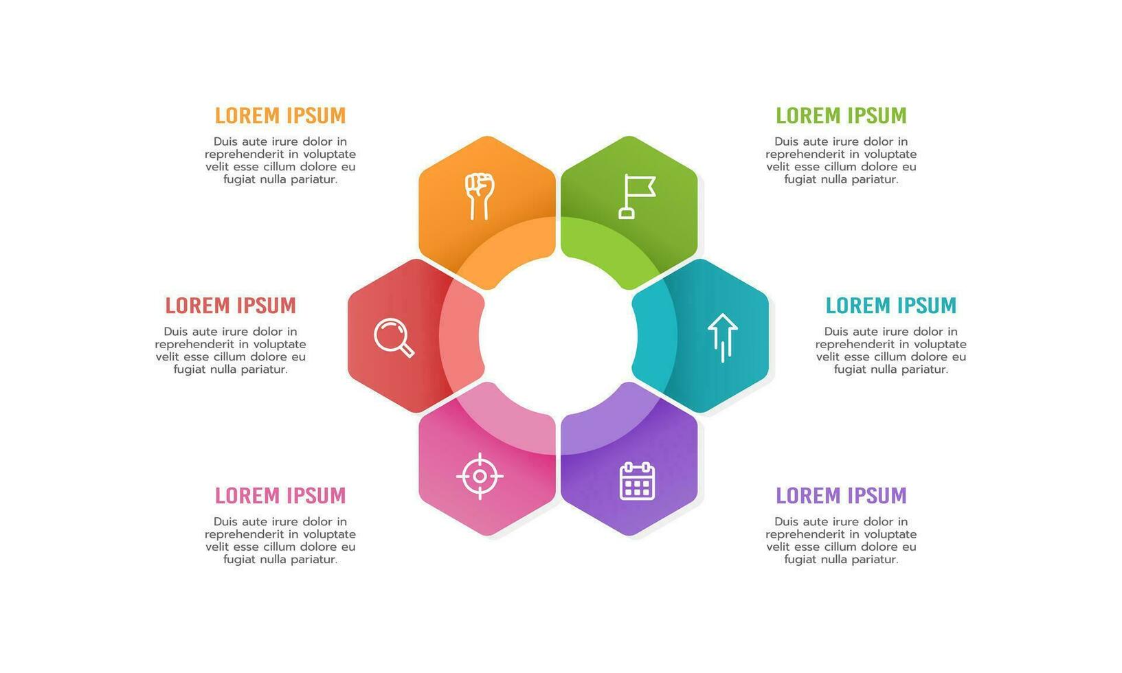 Infografik Hexagon 6 Prozess zu Erfolg. Vektor Illustration.