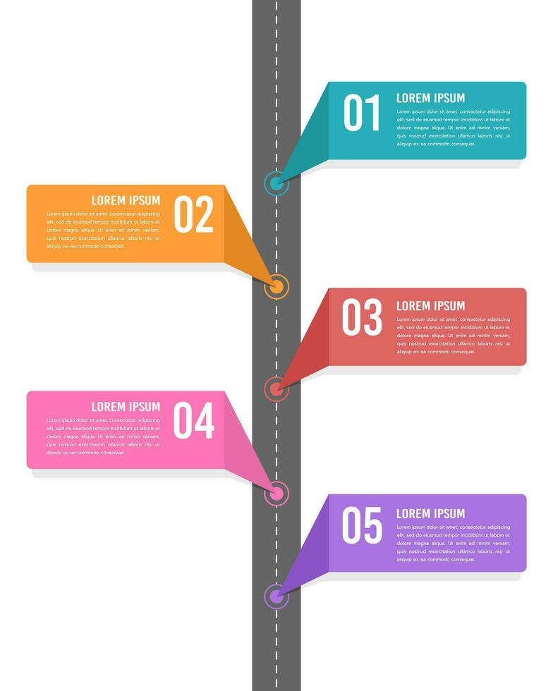 Infografik Straße Karte 5 Schritte zu Erfolg. Vektor Illustration.
