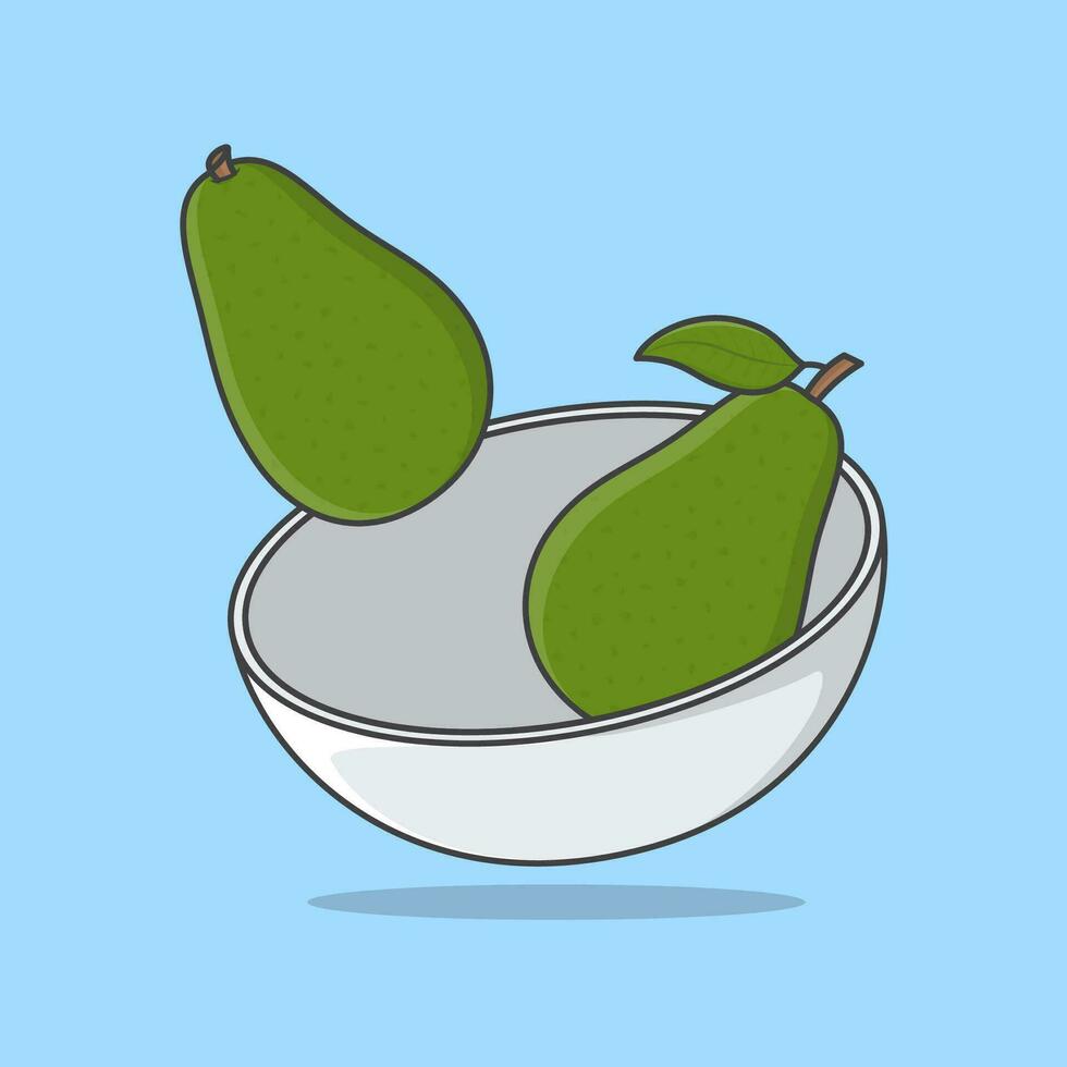 Schüssel von Avocado Karikatur Vektor Illustration. Avocado Obst eben Symbol Gliederung