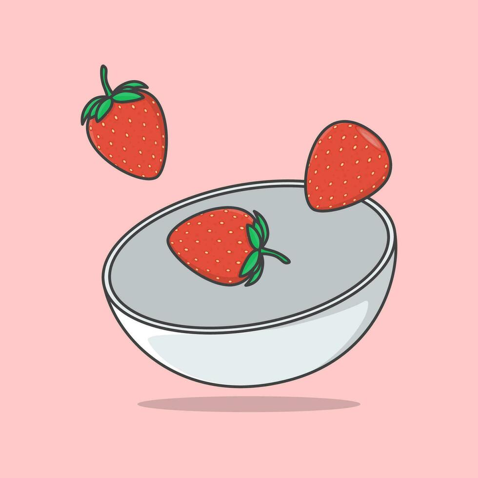Schüssel von Erdbeere Karikatur Vektor Illustration. Erdbeere Obst eben Symbol Gliederung