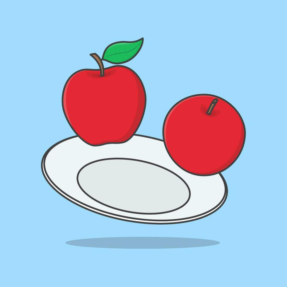 äpple frukt på en tallrik tecknad serie vektor illustration. äpple frukt platt ikon översikt