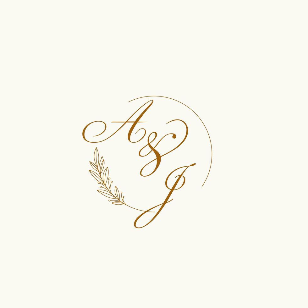 Initialen aj Hochzeit Monogramm Logo mit Blätter und elegant kreisförmig Linien vektor