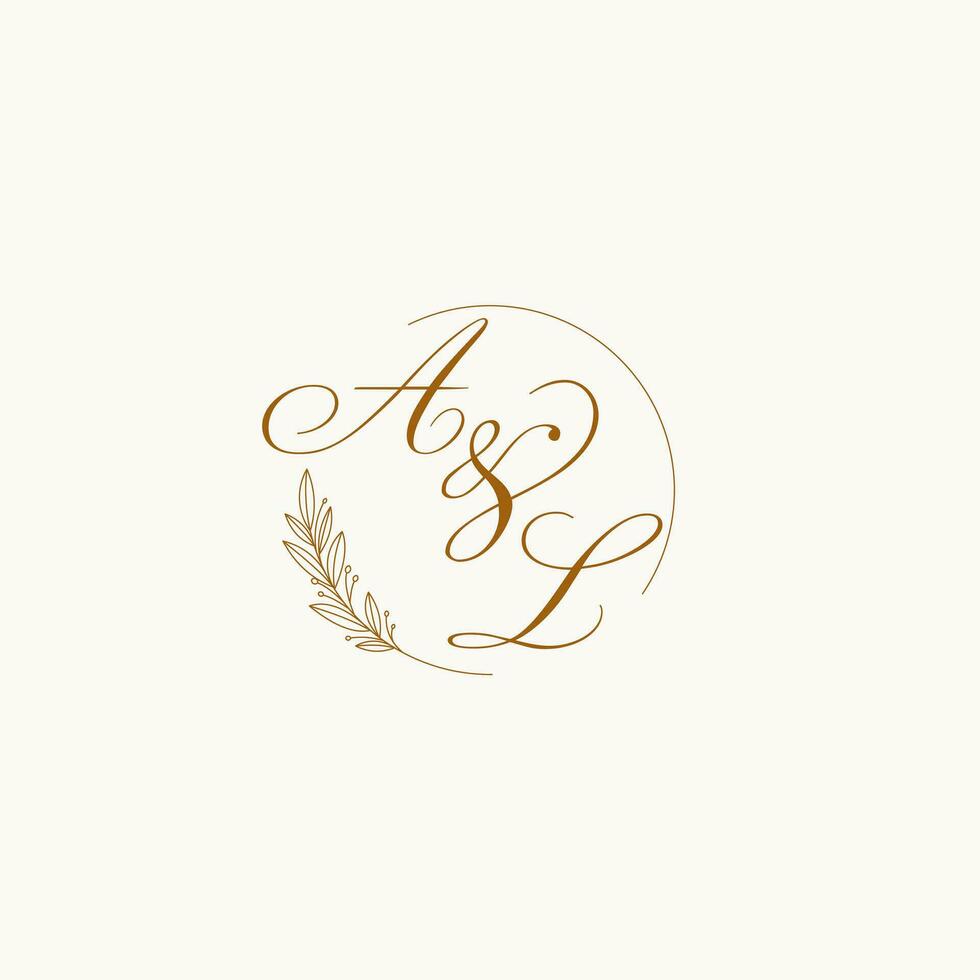 Initialen al Hochzeit Monogramm Logo mit Blätter und elegant kreisförmig Linien vektor