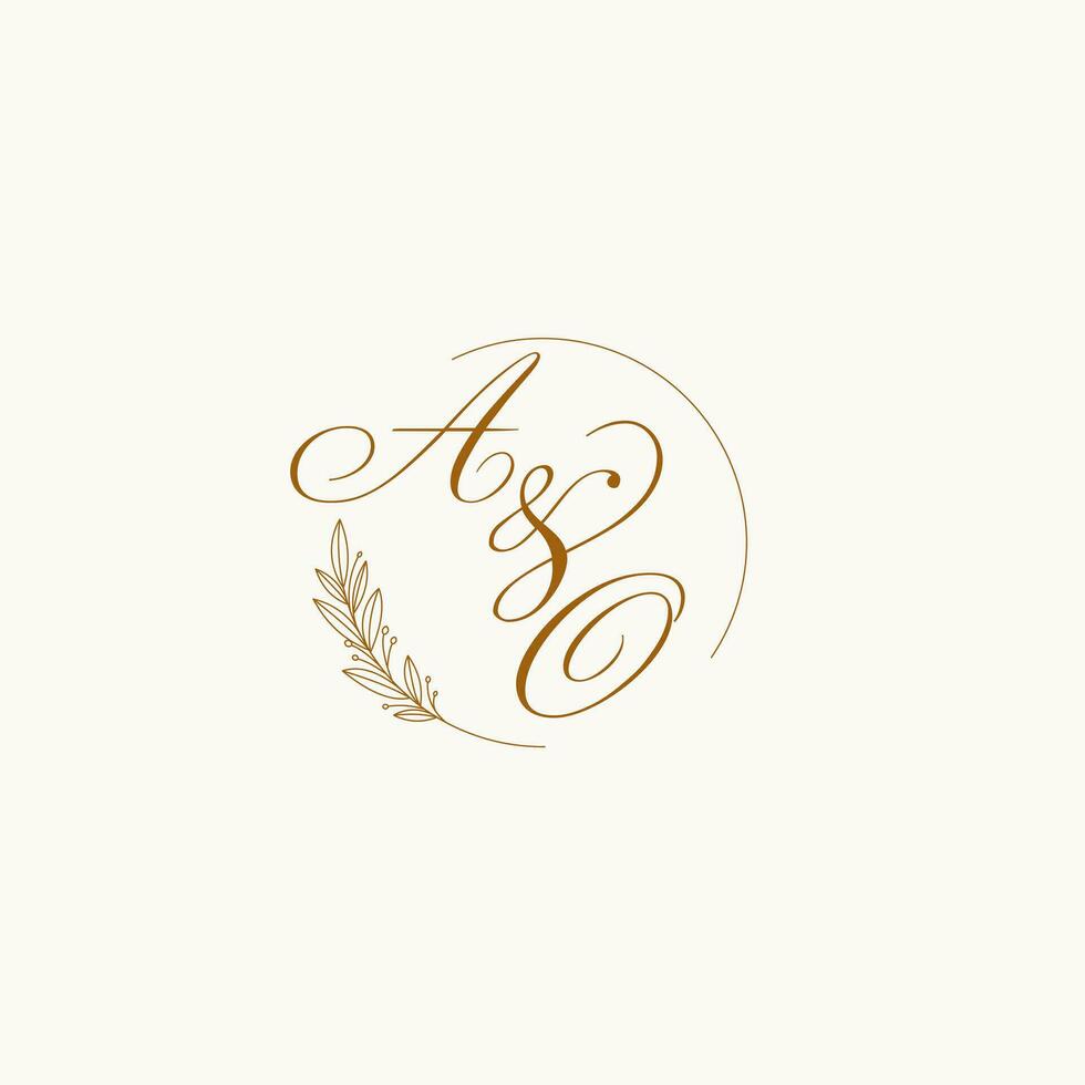 Initialen ao Hochzeit Monogramm Logo mit Blätter und elegant kreisförmig Linien vektor