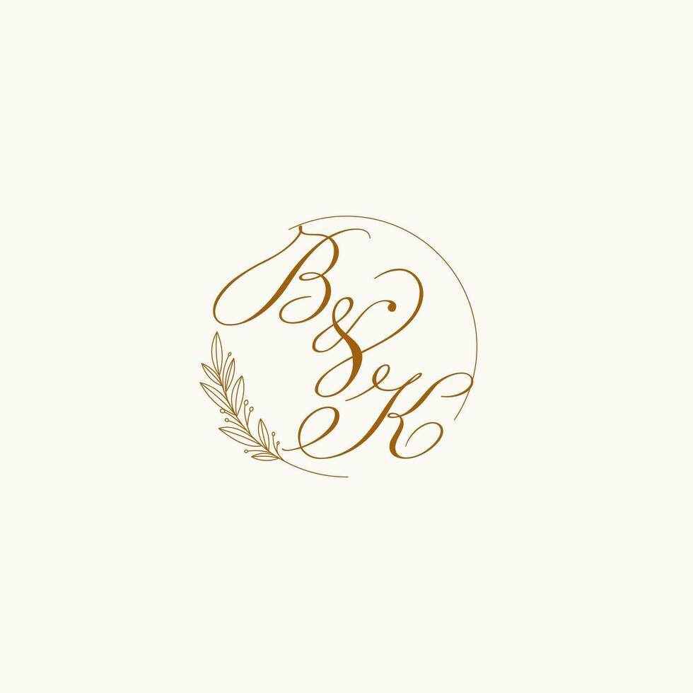 Initialen bk Hochzeit Monogramm Logo mit Blätter und elegant kreisförmig Linien vektor