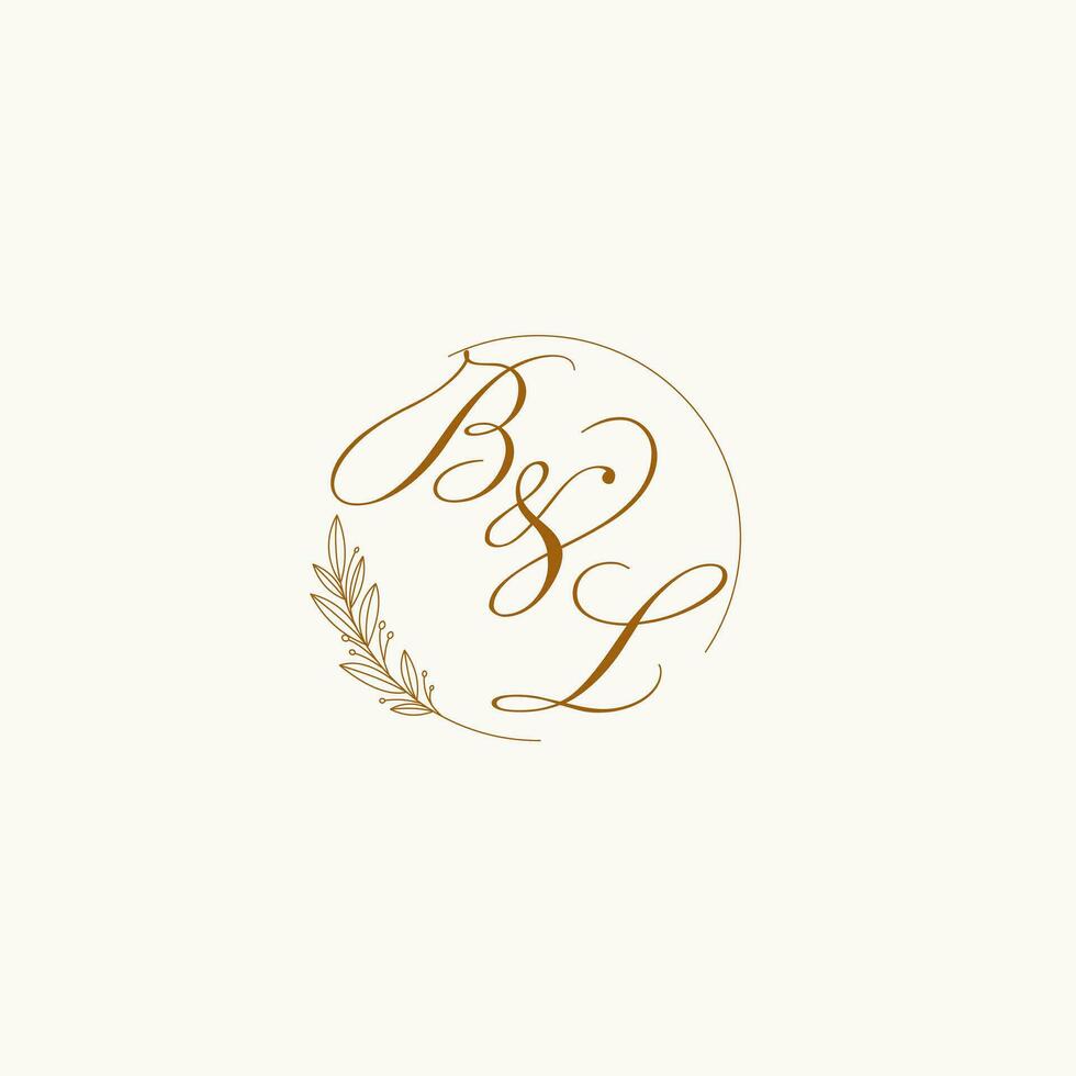 Initialen bl Hochzeit Monogramm Logo mit Blätter und elegant kreisförmig Linien vektor